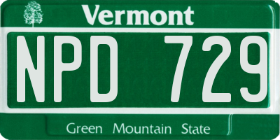 VT license plate NPD729