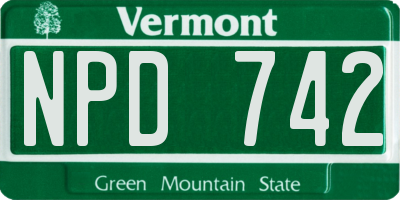 VT license plate NPD742