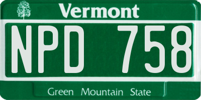 VT license plate NPD758