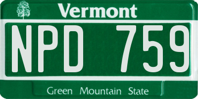 VT license plate NPD759
