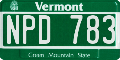 VT license plate NPD783