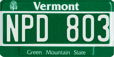 VT license plate NPD803
