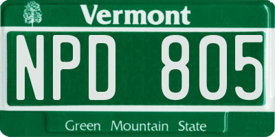 VT license plate NPD805