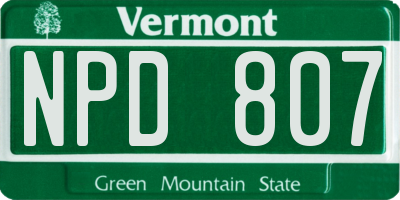 VT license plate NPD807