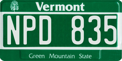 VT license plate NPD835