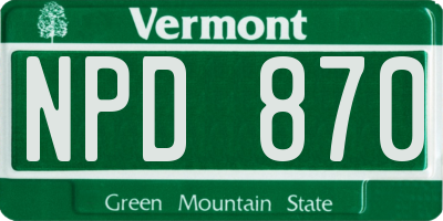VT license plate NPD870