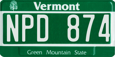 VT license plate NPD874