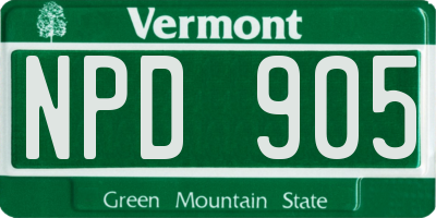 VT license plate NPD905