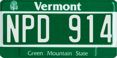 VT license plate NPD914