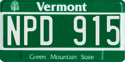 VT license plate NPD915