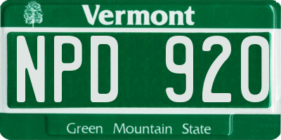 VT license plate NPD920