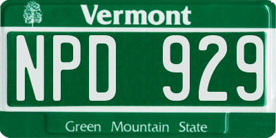 VT license plate NPD929