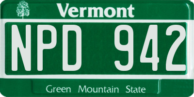 VT license plate NPD942