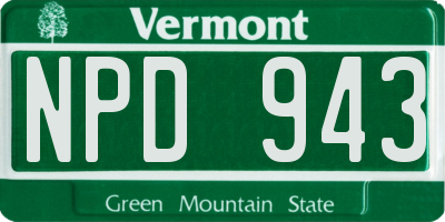 VT license plate NPD943