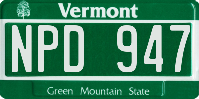 VT license plate NPD947