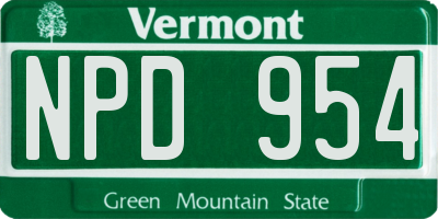 VT license plate NPD954