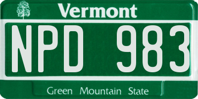 VT license plate NPD983