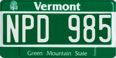 VT license plate NPD985