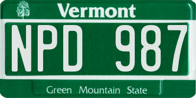 VT license plate NPD987