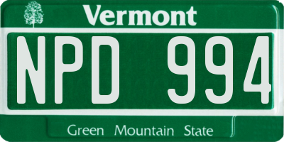 VT license plate NPD994