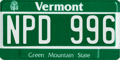 VT license plate NPD996