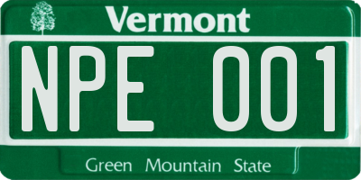 VT license plate NPE001