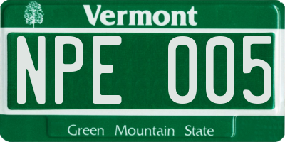 VT license plate NPE005