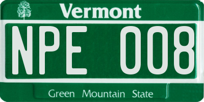 VT license plate NPE008