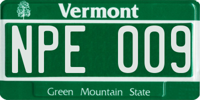 VT license plate NPE009