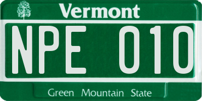VT license plate NPE010