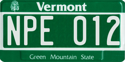 VT license plate NPE012