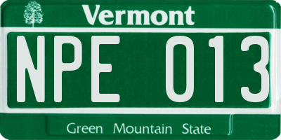 VT license plate NPE013