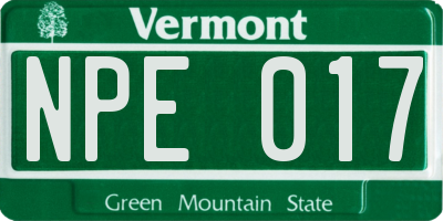 VT license plate NPE017