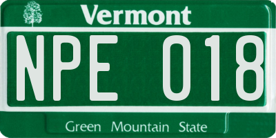 VT license plate NPE018