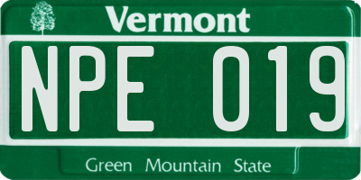 VT license plate NPE019