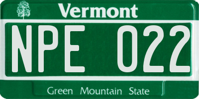 VT license plate NPE022