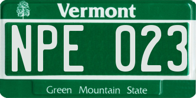 VT license plate NPE023