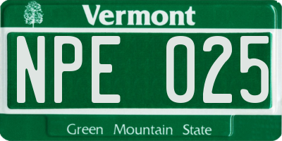 VT license plate NPE025