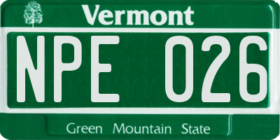 VT license plate NPE026