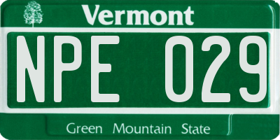 VT license plate NPE029