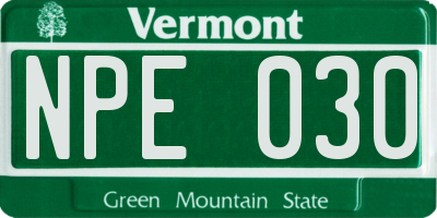 VT license plate NPE030
