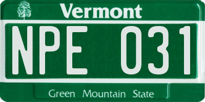 VT license plate NPE031
