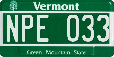 VT license plate NPE033