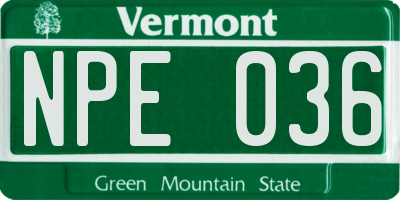 VT license plate NPE036