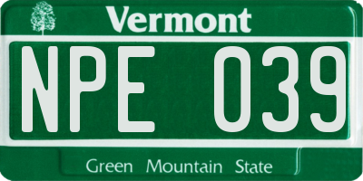 VT license plate NPE039