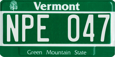 VT license plate NPE047