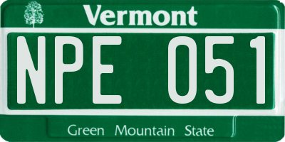 VT license plate NPE051