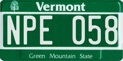VT license plate NPE058