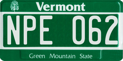 VT license plate NPE062