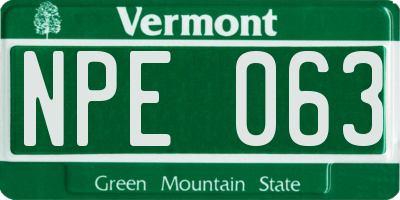 VT license plate NPE063